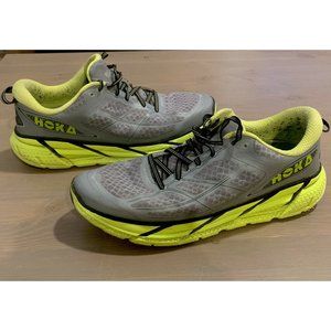 Hoka One One Clifton 2 Men Size 12 Running Shoe Grey Green/Yellow Ortholite EUC